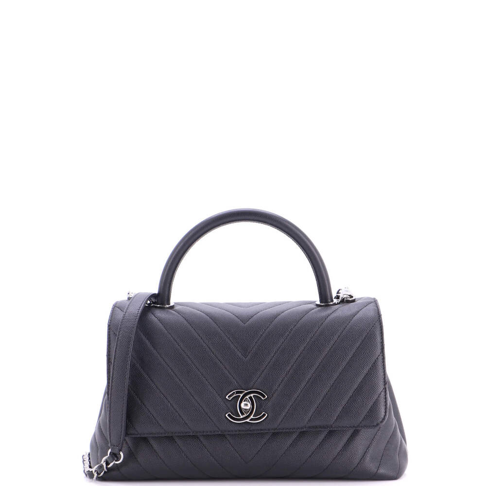 Chanel Small Coco Top Handle Bag Chevron Caviar